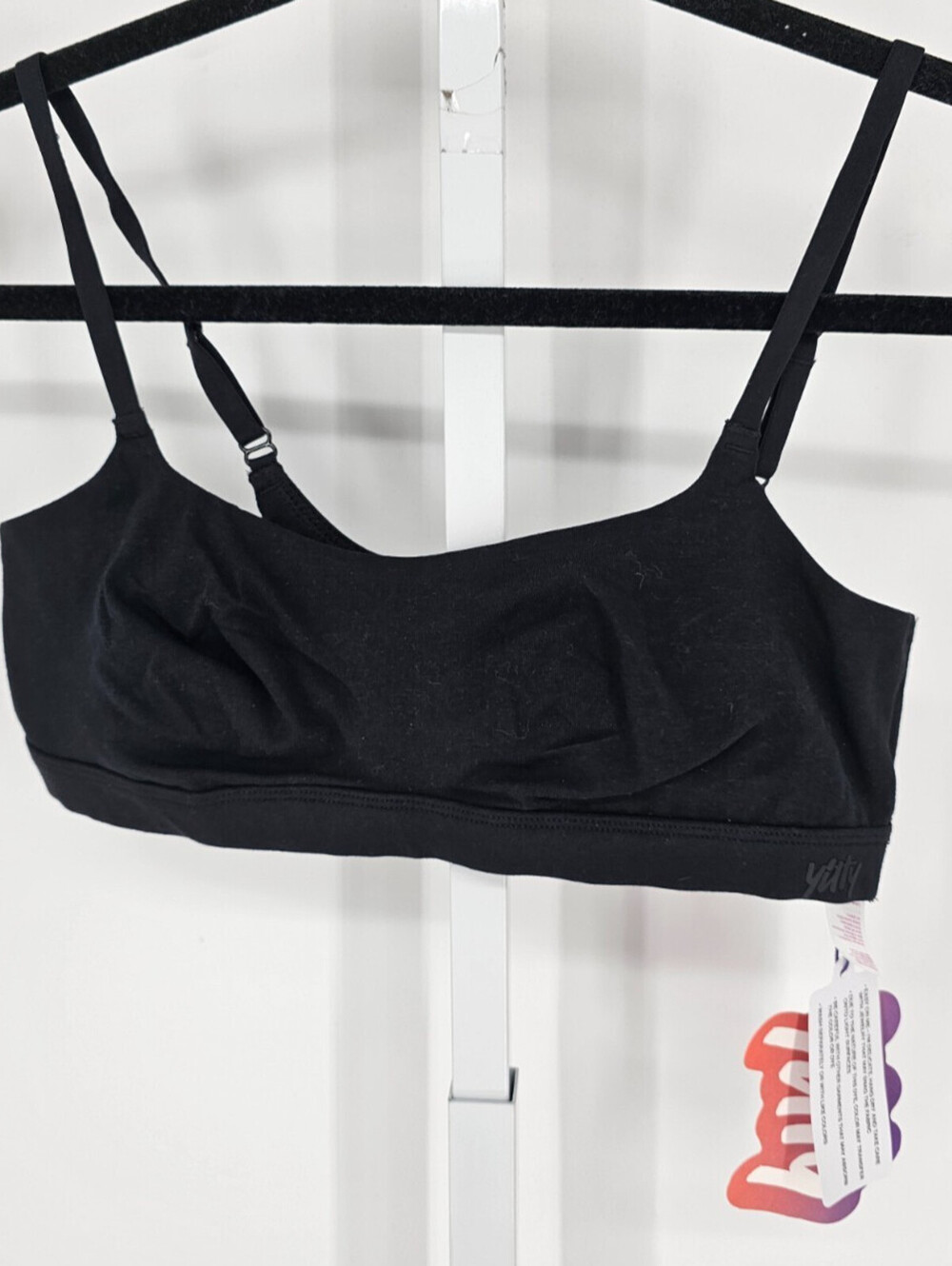 Yitty Womens Sz M Snug Cotton Square Neck Bralette Bra Black NEW